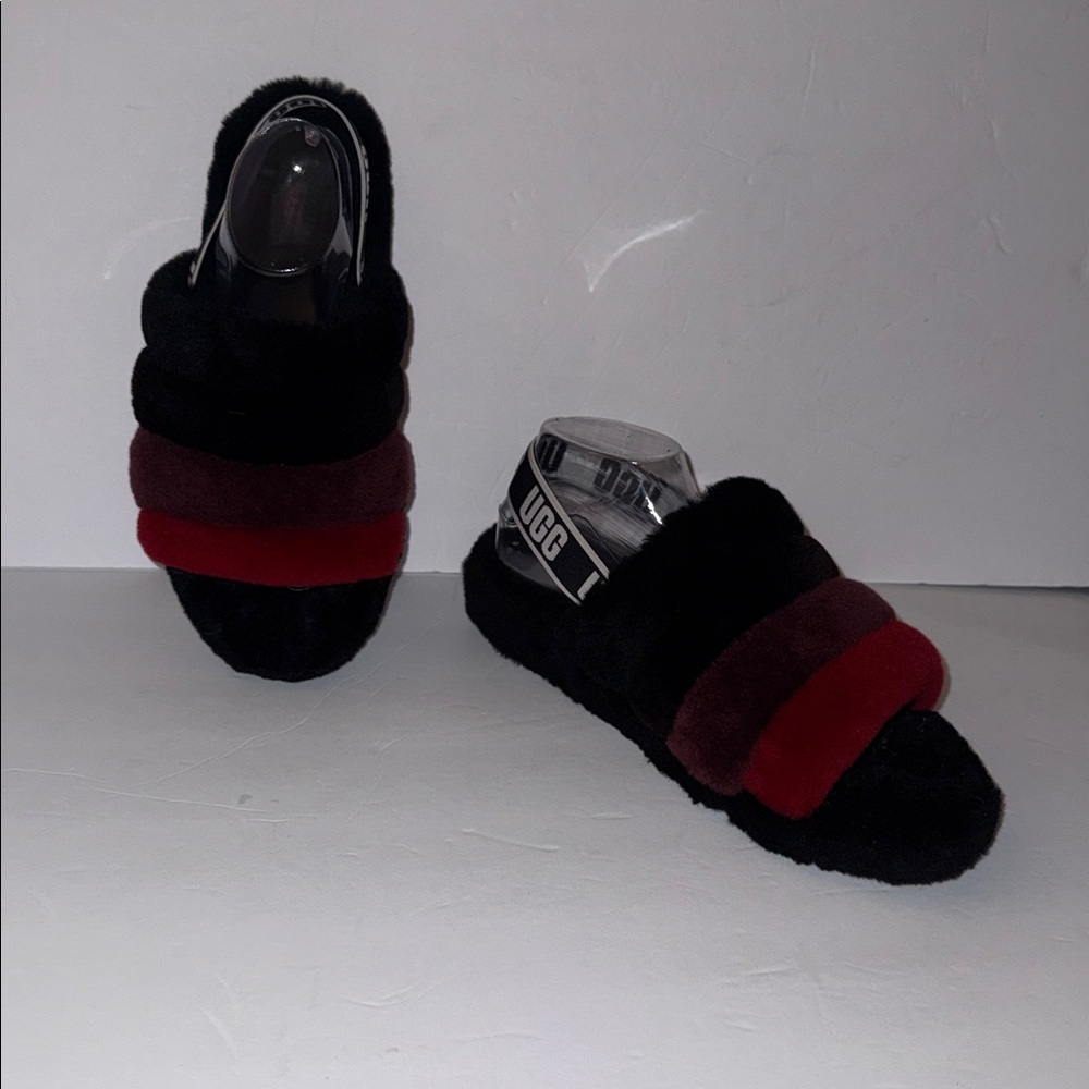 UGG 1116330 Fluff Yeah Slide Slipper Red Black Gradient Women’s Size 11